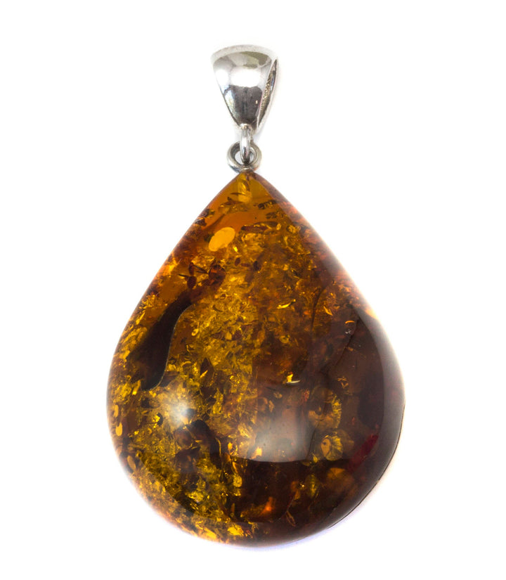 Honey Amber Pendant Baltic Natural Large  Puffed Teardrop Shape Sterling Silver Bail Spyglass Designs Unique Cut Long  Classic Simple