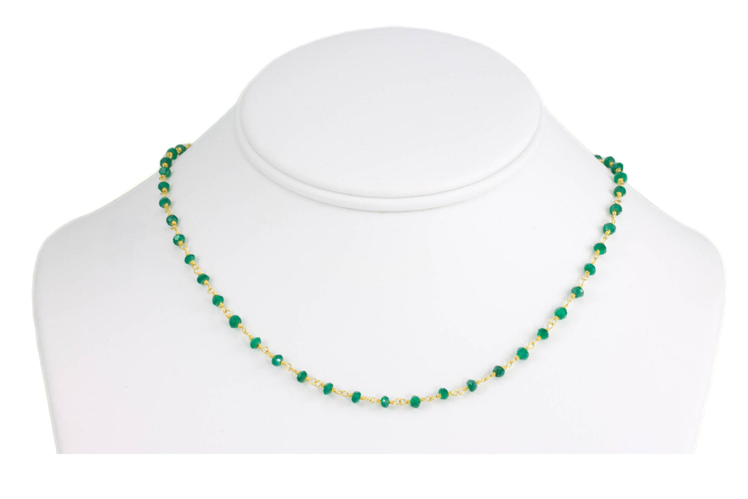 Green Onyx Necklace Faceted Spaced Link Beaded 14k Gold Fill or Sterling Silver Necklace 18 19 Inches Rich Emerald Green in Color 3mm or 5mm