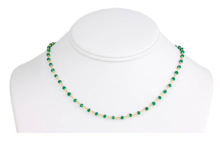 Green Onyx Necklace Faceted Spaced Link Beaded 14k Gold Fill or Sterling Silver Necklace 18 19 Inches Rich Emerald Green in Color 3mm or 5mm