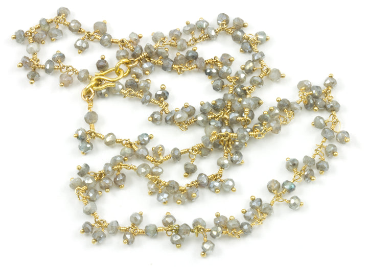 Labradorite Necklace 14k Gold Fill Dense Cluster Style  Faceted Chain Link 18 19 Inches Dainty Chain Flashes Blue Beaded Wired Chain