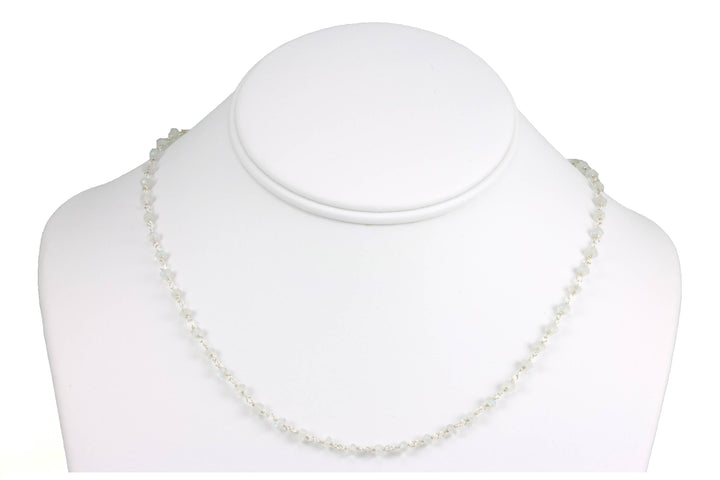 Moonstone Necklace Rainbow Blue White  14k Gold Filled or Sterling Silver Chain Link Faceted  18 19 Inches Simple Dainty Everyday