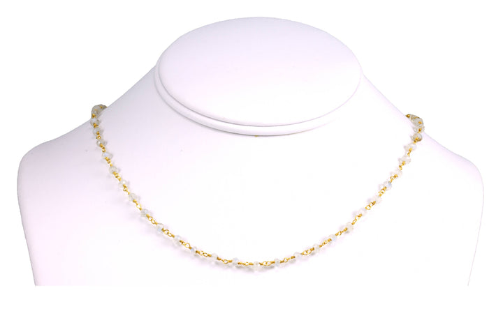 Moonstone Necklace Rainbow Blue White  14k Gold Filled or Sterling Silver Chain Link Faceted  18 19 Inches Simple Dainty Everyday