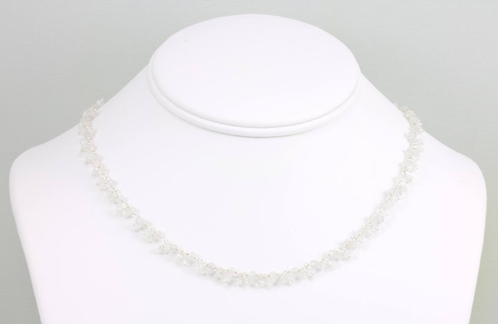 Moonstone Necklace Rainbow Blue White  14k Gold Filled or Sterling Silver Cluster Style Chain Link Faceted  18 19 Inches Simple Dainty