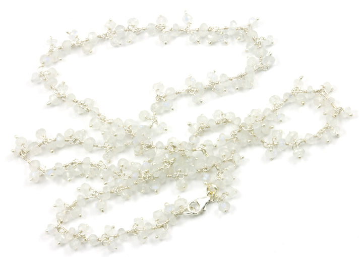 Moonstone Necklace Rainbow Blue White  14k Gold Filled or Sterling Silver Cluster Style Chain Link Faceted  18 19 Inches Simple Dainty