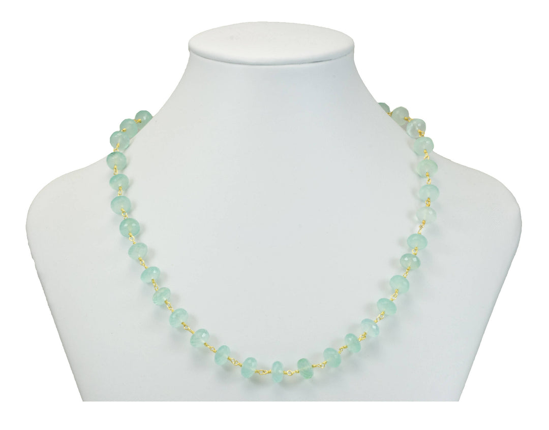 Chalcedony Necklace Aqua Blue Faceted Spaced Link Beaded Sterling Silver or 14k Gold Filled 24 Inches Soft Blue AAA Quality chain link