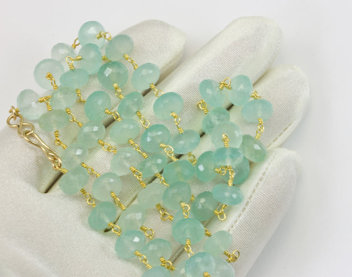 Chalcedony Necklace Aqua Blue Faceted Spaced Link Beaded Sterling Silver or 14k Gold Filled 24 Inches Soft Blue AAA Quality chain link