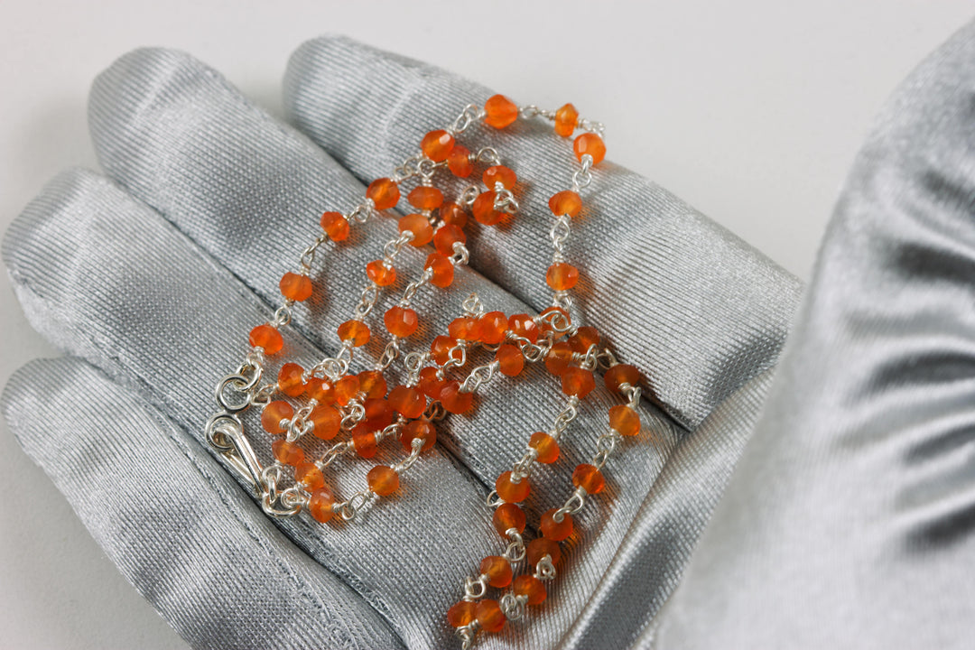Carnelian Necklace Spaced Chain Link Faceted  Beaded  14k Gold Filled or Sterling Silver 18 19 Inches Natural Orange Agate Dainty Everyday