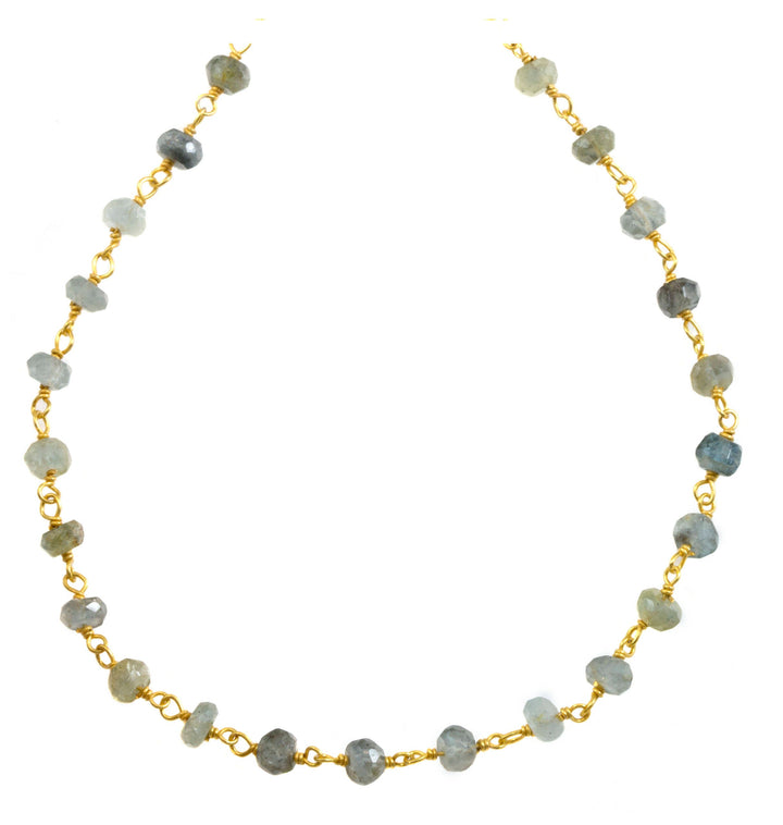 Moss Aquamarine Necklace Chain Link Beaded 14k gold filled Faceted  18 19 Inches Aqua Blue Green Natural Earthy Stones 4mm Beaded