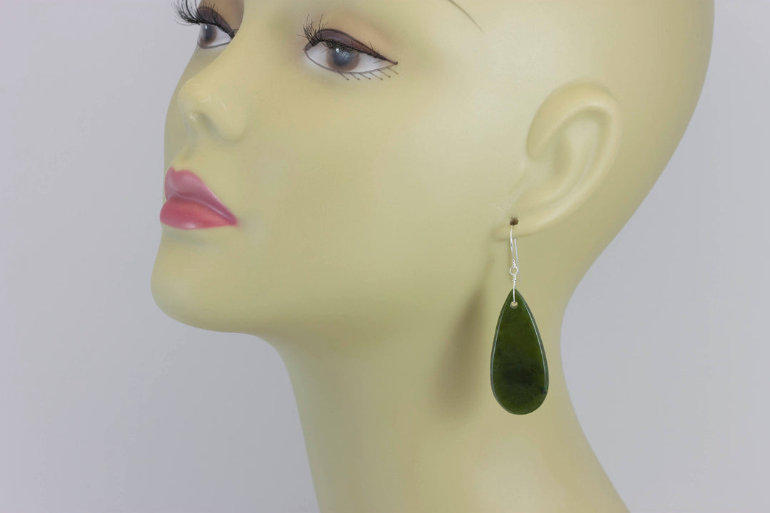 Green Jade Earrings Natural Nephrite Smooth Large Teardrop 14k gold  or filled or Sterling Silver Simple Classic Cut thin Drops Long Real