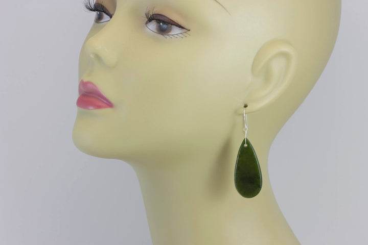 Green Jade Earrings Natural Nephrite Smooth Large Teardrop 14k gold  or filled or Sterling Silver Simple Classic Cut thin Drops Long Real