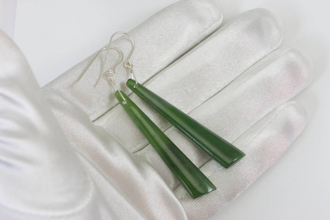 Green Jade Earrings Natural Nephrite Smooth Long Skinny 14k solid gold or filled or Sterling Silver Simple Contemporary thin Drops Long 2.7"