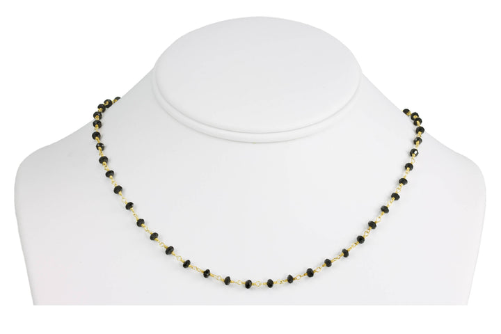 Black Spinel Necklace Faceted Spaced Link Beaded Sterling Silver or 14k Yellow Gold Fill 18 19 Inches  Natural Classic Design Dainty Small