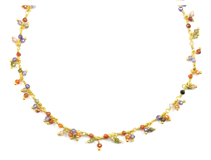 CZ Necklace 14k Gold Filled  Chain Link Faceted  18 19 Inches Multicolors Cluster Style Multi Colors Dangles Cubic Zirconia
