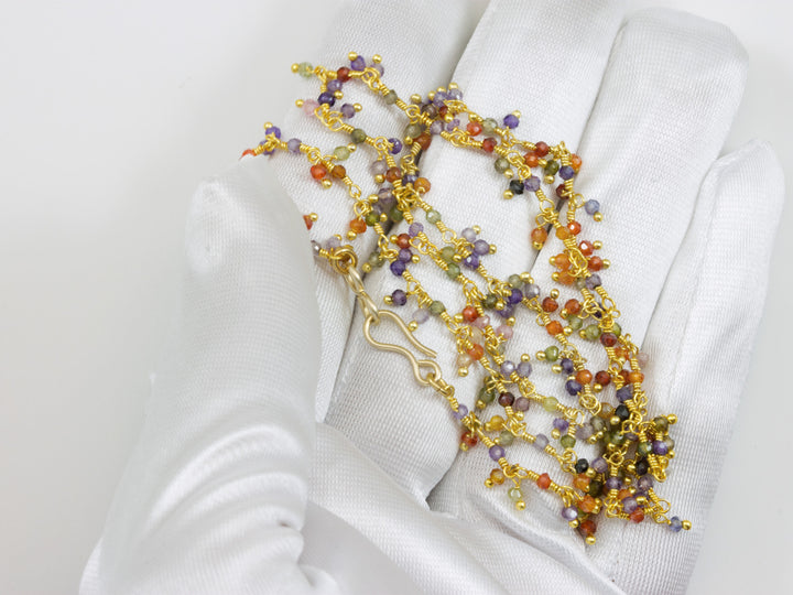 CZ Necklace 14k Gold Filled  Chain Link Faceted  18 19 Inches Multicolors Cluster Style Multi Colors Dangles Cubic Zirconia