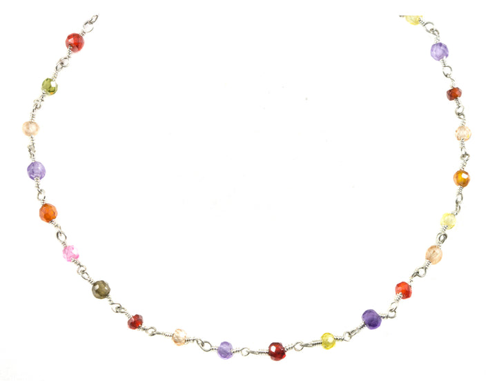CZ Necklace Sterling Silver or Black Oxidized Chain Link Faceted  18 19 Inches Multicolors  Multi Colors Cubic Zirconia
