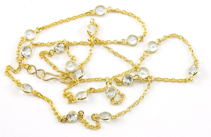 CZ Necklace 14k Gold Filled Chain Link Faceted 24 Inches Clear Cubic Zirconia Simulated Clear Topaz Bezel Setting Round Stones spaced