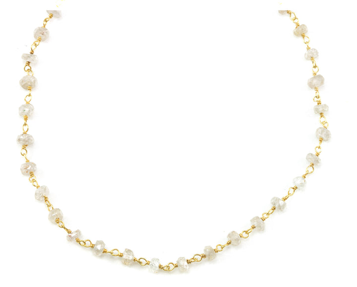 Zircon Necklace Spaced Link Beaded 14k Gold Filled or Sterling Silver 18 19 Inches Natural Clear White Simple Single Beaded Chain daily wear