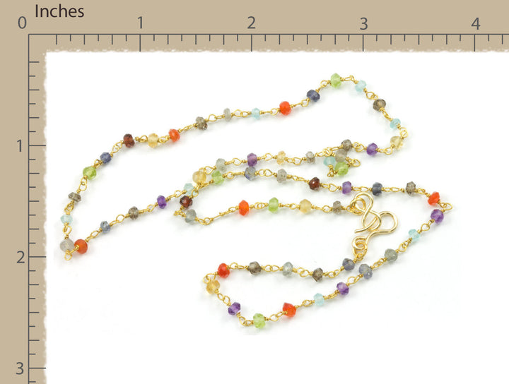 Multi Gemstone Necklace Link Beaded 14k Gold Filled or Sterling silver  18 19 Inch Amethyst Iolite Onyx Moonstone Carnelian Peridot Spinel