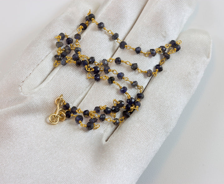 Iolite Necklace Sterling Silver or 14k gold filled Beaded Blue Grey Natural Faceted Stones Chain Link Dainty 18 19 Inch Wear Earthy