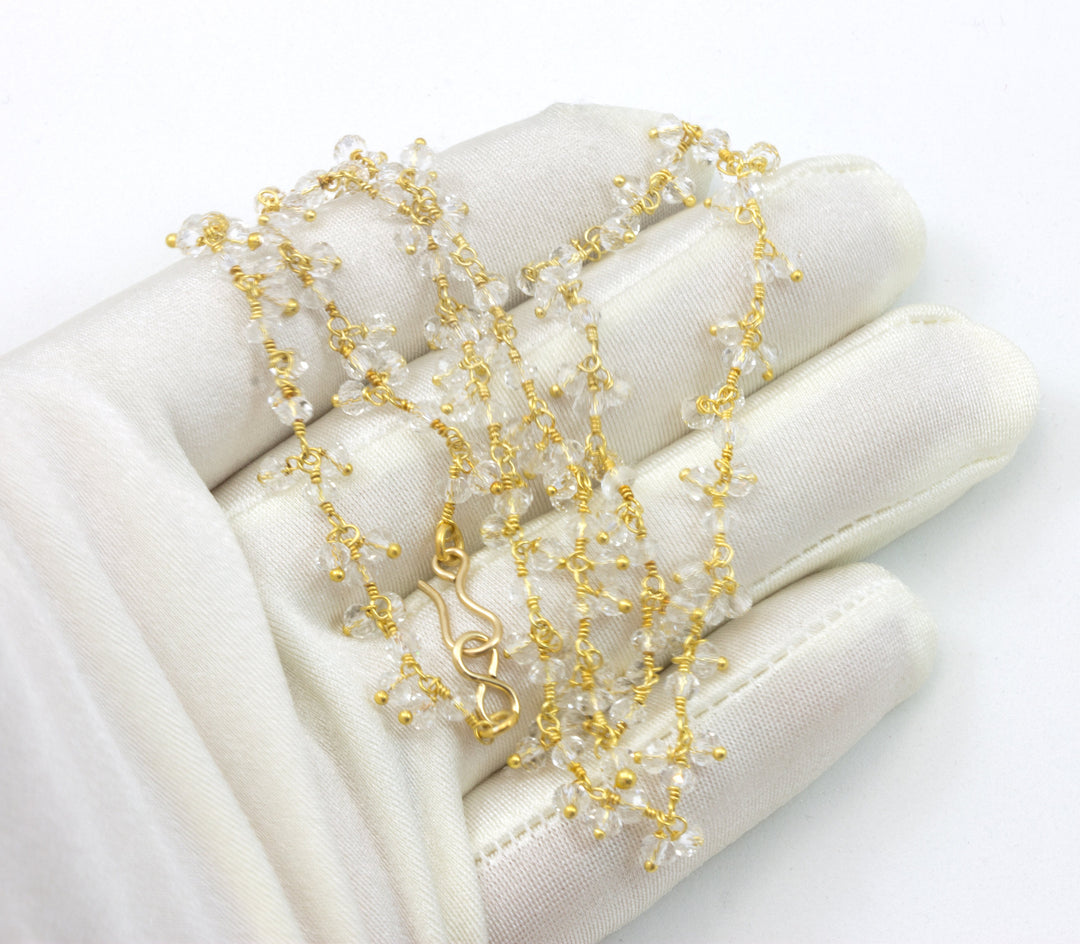 Clear Crystal Necklace 14k gold filled Chain Beaded 18 19 Inches Faceted Simple Dainty Lightweight Daily Wear Chain Link Cluster Style