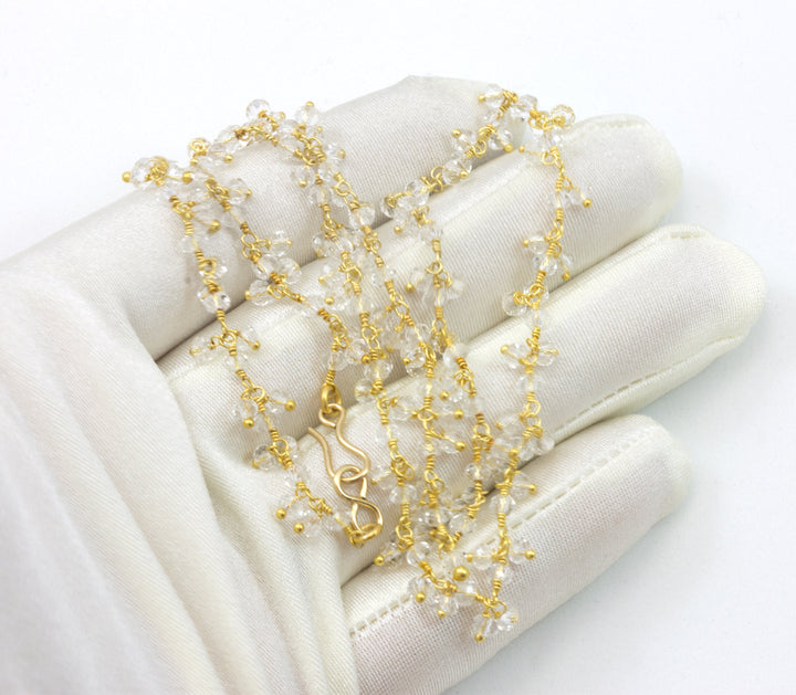 Clear Crystal Necklace 14k gold filled Chain Beaded 18 19 Inches Faceted Simple Dainty Lightweight Daily Wear Chain Link Cluster Style