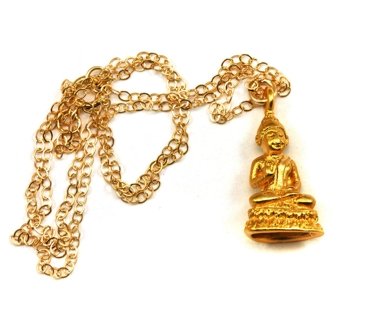 Buddha Pendant Necklace 18k yellow gold and Sterling Silver Vermeil lobster clasp 18 Inch Simple Small