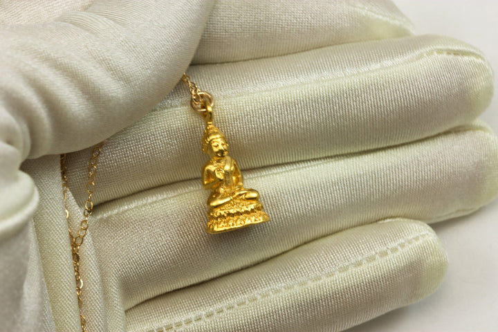 Buddha Pendant Necklace 18k yellow gold and Sterling Silver Vermeil lobster clasp 18 Inch Simple Small