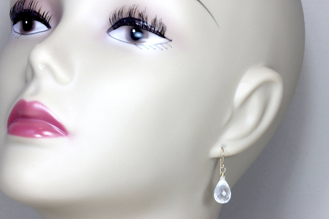 Clear Quartz Earrings Fat Faceted Teardrop Drops 14k Solid Gold or Filled or Sterling Silver Rounded Briolettes Dainty Classic Simple Dainty