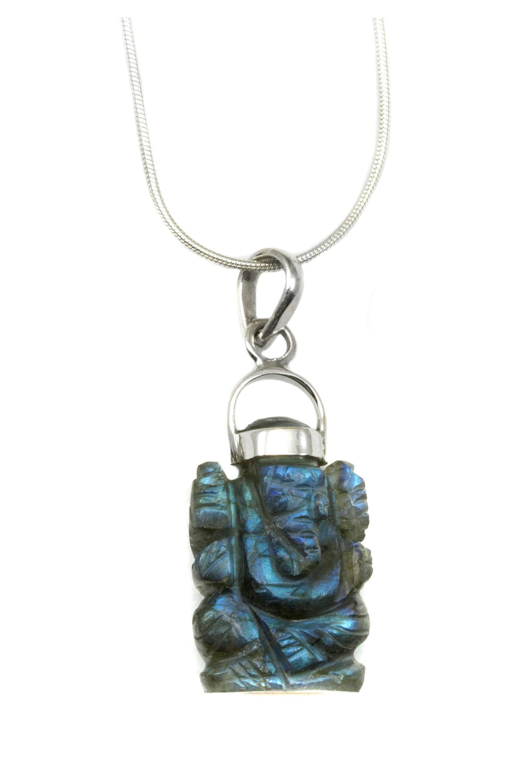 Ganesh Ganesha Elephant Pendant Necklace Lord Good Fortune Sterling Silver 18 Inch Chain Purple Amethyst or Crystal Quartz or Labradorite