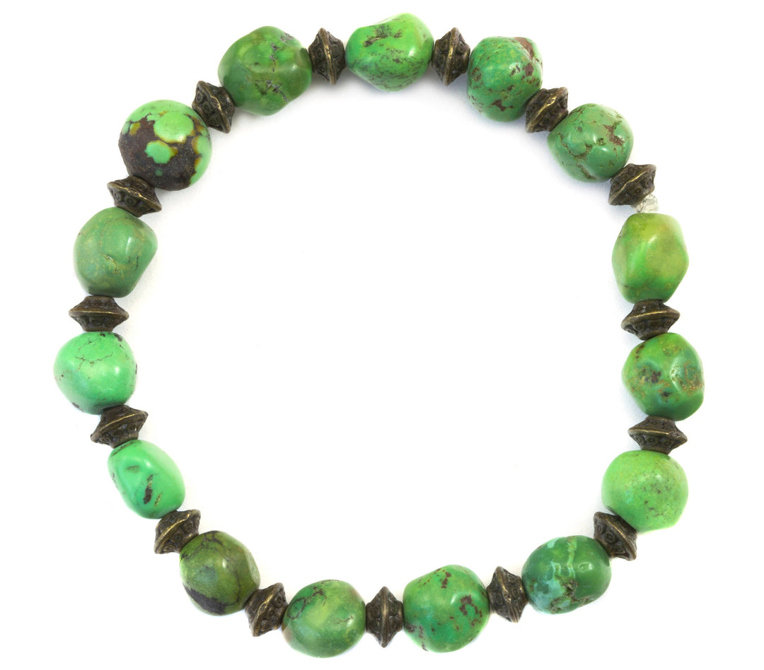 Turquoise Bracelet Natural 7 8 9 Inch Women Man Men's Bracelet Stretchy African Beads Rustic Off Round Hand Smoothed Earthy Blue or Green