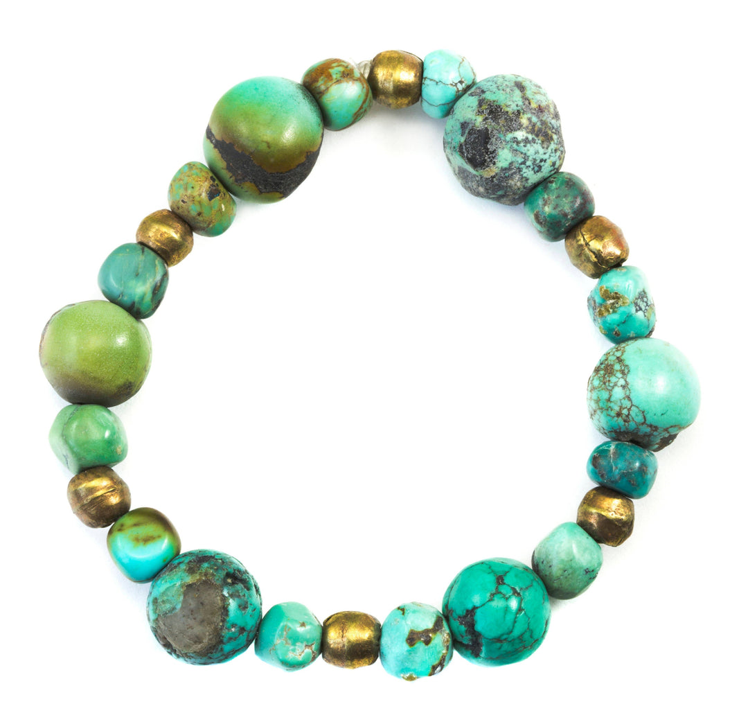 Turquoise Bracelet Natural 7 8 9 Inch Women Man Men's Bracelet Stretchy African Beads Rustic Off Round Hand Smoothed Earthy Blue or Green