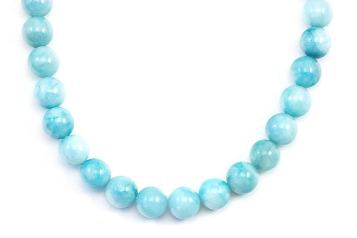 Larimar Simulated Necklace Large smooth beaded Sterling Silver or 14k Gold Filled 24 Inch Simple Baby Blue Large Simple classic design 10mm