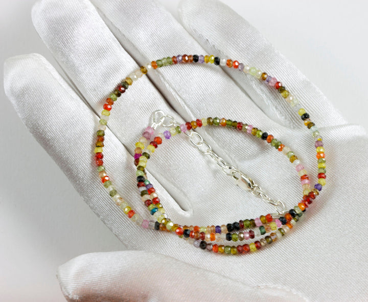 CZ Necklace 14k Gold Filled  Chain Link Faceted  18 19 Inches Multicolors  Single Solid Strand Red Orange Purple Pink Green Dainty Simple