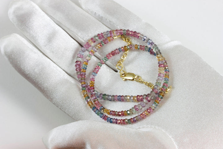 Mystic Quartz  Necklace Beaded 14k Gold Filled Solid Strand Faceted 18 19 Inch  AAA Purple Blue Lavender Iridescent colors 3mm size