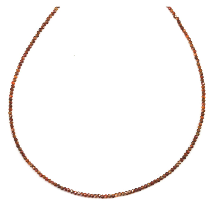 Red Zircon Necklace 14k Gold Filled  or Sterling Silver Solid Strand Faceted Small Dainty Stones 18 19 Inches Simple Vintage Look