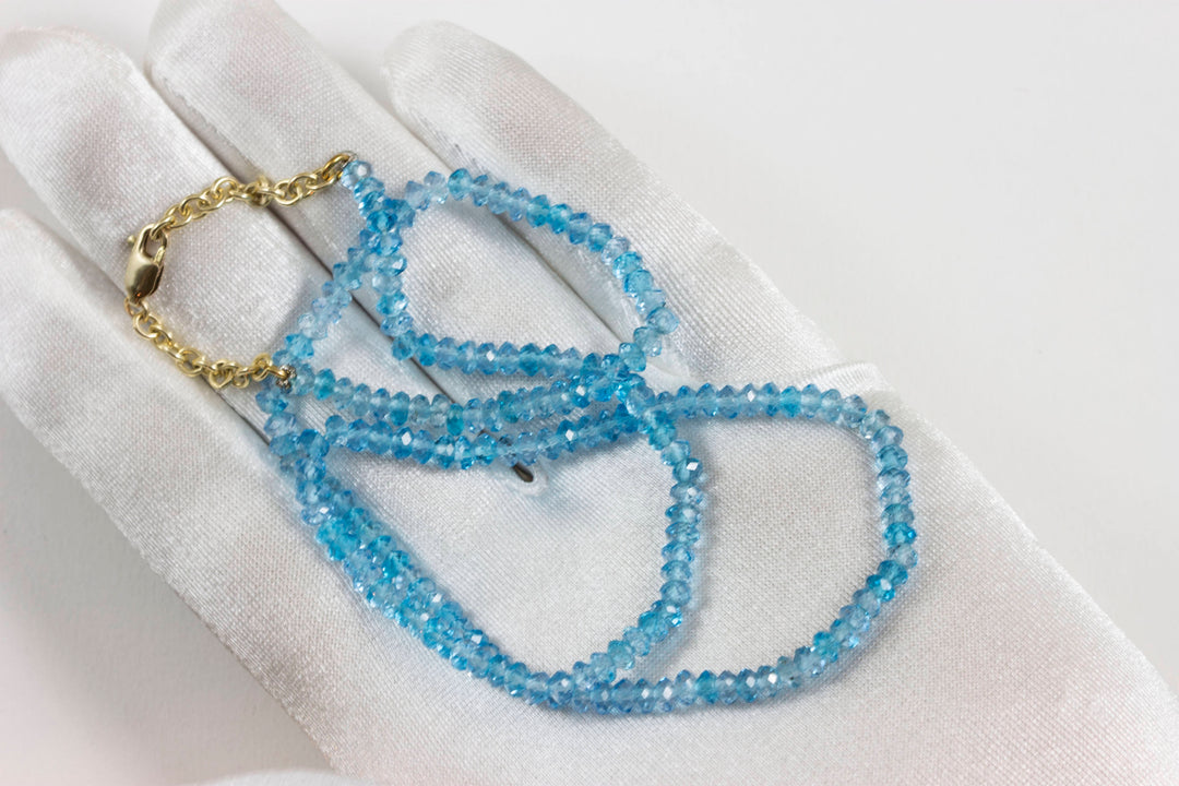 Swiss Blue Topaz  Necklace 14k Gold Filled or Sterling Silver Solid Strand dainty natural  18 19 Inches AAA Quality Faceted Rondelle Stones
