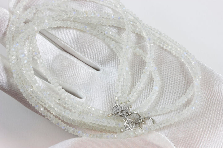 Moonstone Necklace or Wrap Bracelet Faceted 14k Gold Plate or Sterling Silver 22 6 7  Inches Natural Rainbow Blue Two Strands Versatile