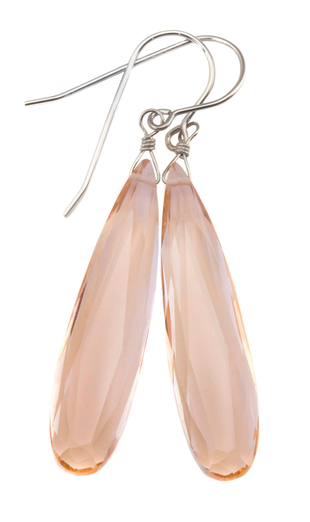 Peachy Pink Simulated Morganite Earrings Faceted Large Long Dangle 14k Gold or Filled or Sterling Silver Classic Simple Clean 2 Inch Drops