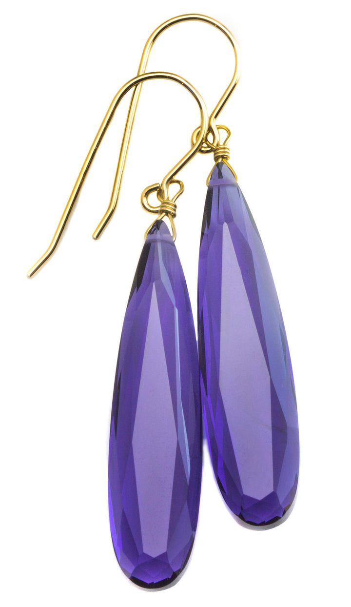 Lavender Blue simulated Tanzanite Earrings Faceted Large Long Dangle 14k Gold or Filled or Sterling Silver Classic Simple Clean 2 Inch Drops
