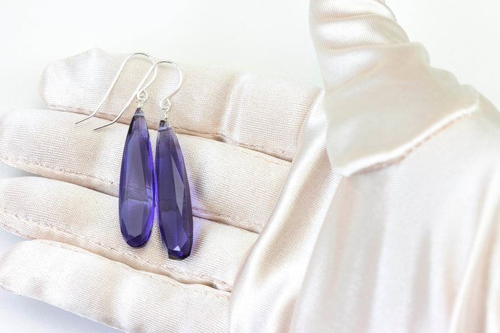 Lavender Blue simulated Tanzanite Earrings Faceted Large Long Dangle 14k Gold or Filled or Sterling Silver Classic Simple Clean 2 Inch Drops