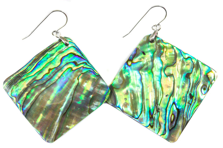 Abalone Paua Shell Teardrop Earrings Extra Large Natural Peacock Colors Sterling Silver Triangle Blue Green Iridescent MOP 2.6 In