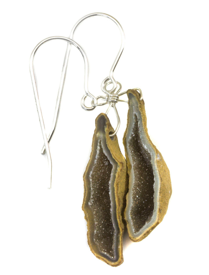 Baby Geode Earrings Tabasco Champagne Gray  Druzy Oval Sterling Silver Polished Drusy Paired AAA Natural Fine Small Drusy Geodes Drops