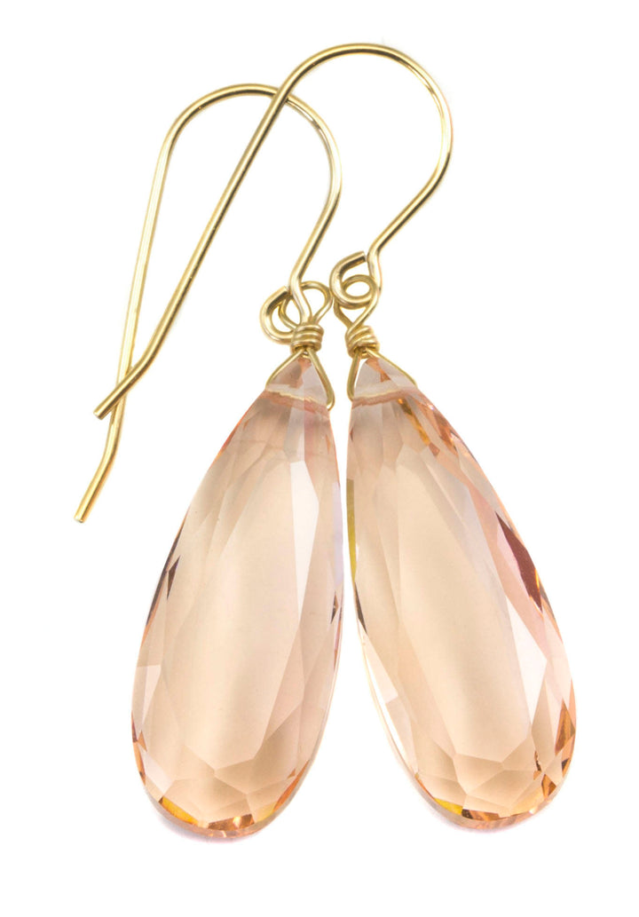 Peachy Pink Simulated Morganite Earrings Faceted Large Long Dangle 14k Gold or Filled or Sterling Silver Classic Simple Clean 1 1/2 Inch