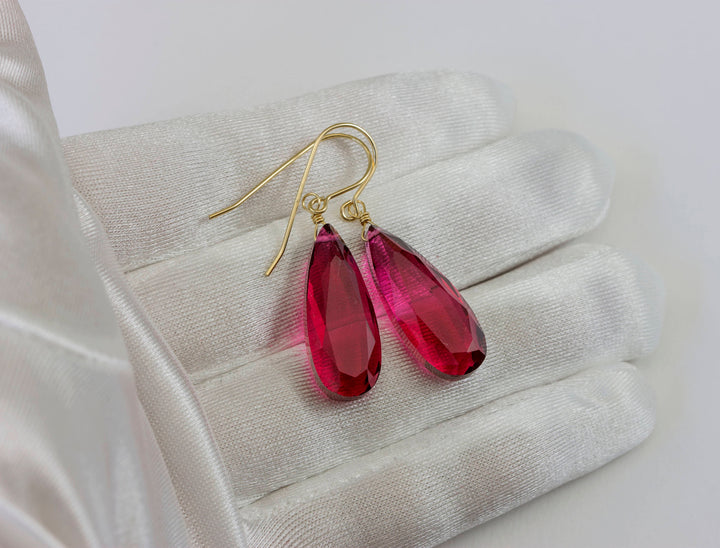 Hot pink fuchsia simulated Sapphire Earrings Facet Large Long Dangle 14k Solid Gold or Filled or Sterling Silver Classic Simple Clean  Drops