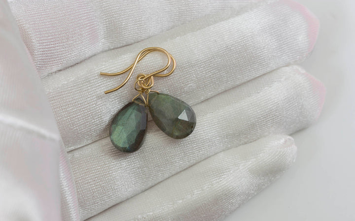 Labradorite Earrings Sterling Silver or 14k Solid Gold or Filled faceted Teardrop AAA Blue Green Golden Flash Pear Dainty Natural Simple
