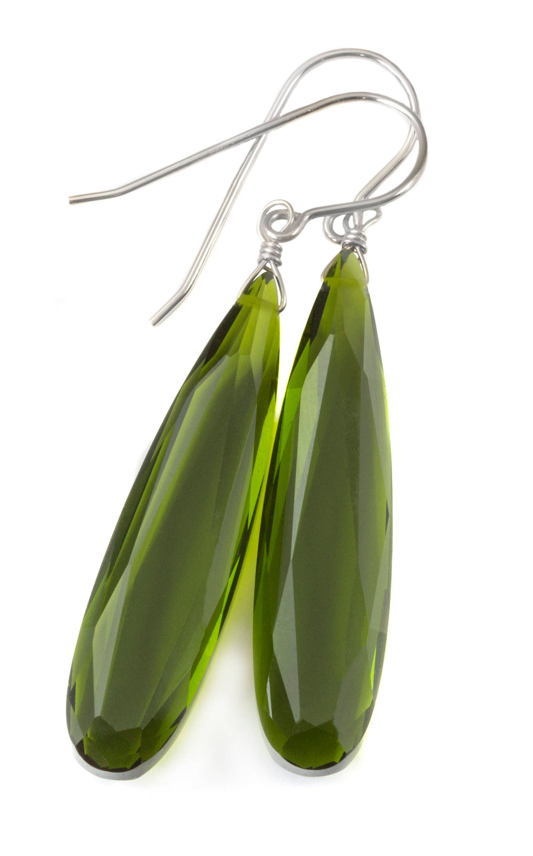 Dark Green simulated Peridot Earrings Facet Large Long Dangle 14k Gold or Filled or Sterling Silver Classic Simple Clean 2 Inch Drops