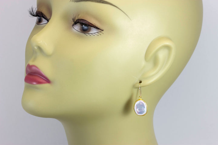 Pearl Earrings 14k solid Gold or Filled or Sterling Silver Bezel Set Oval off round Baroque High Luster Simple Drops Everyday Wear