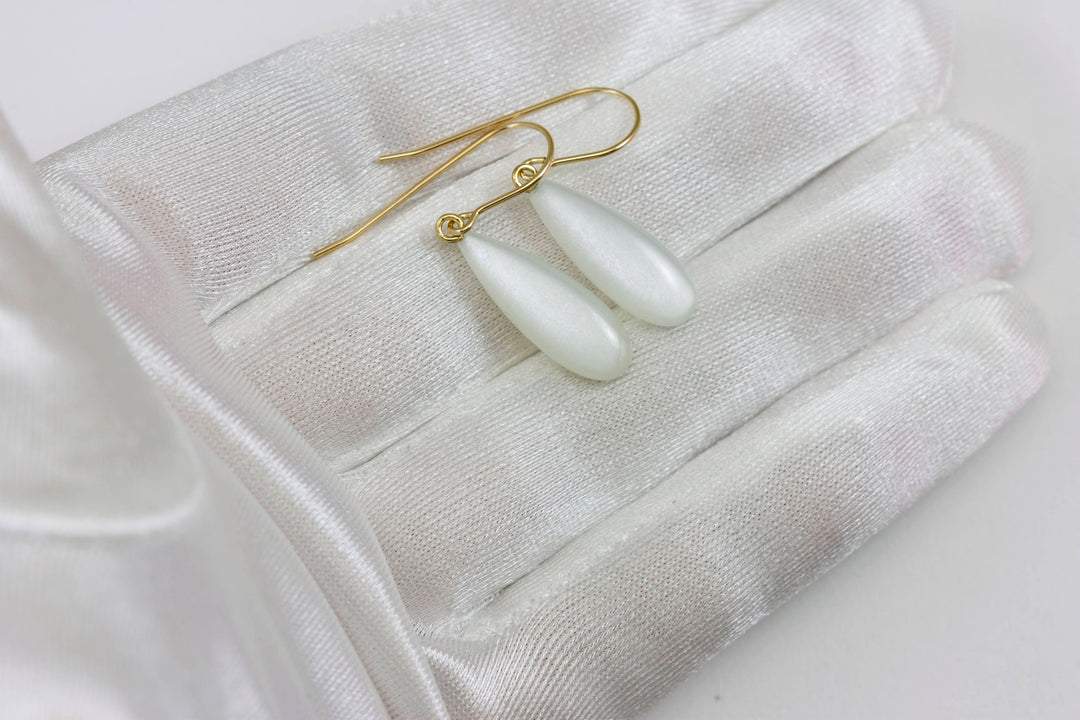 White or Peach Pink Moonstone Earrings Sterling Silver or 14k Gold Filled or 14k Solid  Gold Teardrop Simple Drops Shimmery Iridescence