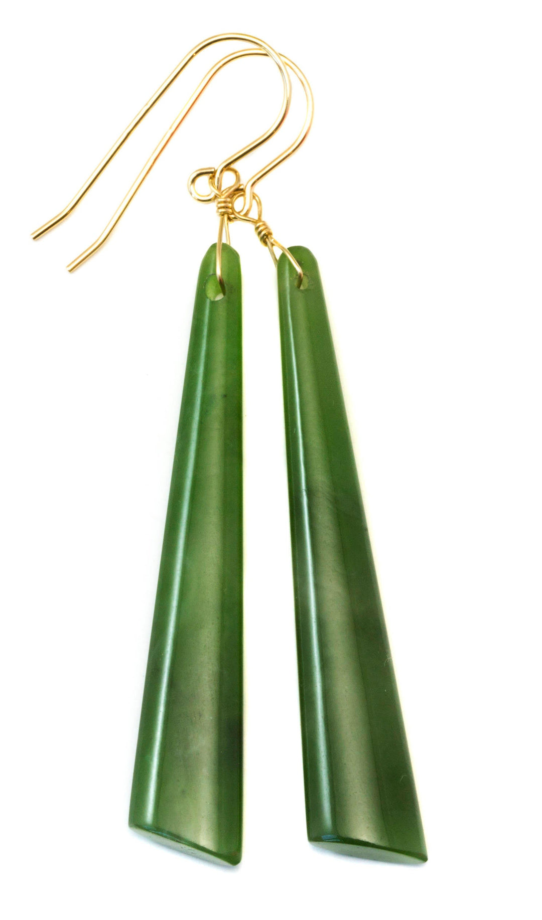 Green Jade Earrings Natural Nephrite Smooth Long Skinny 14k solid gold or filled or Sterling Silver Simple Contemporary thin Drops Long 2.7"