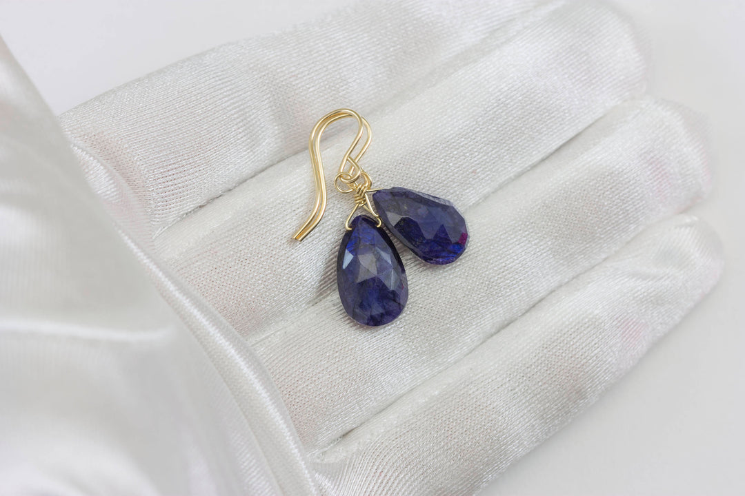 Labradorite Earrings Sterling Silver or 14k Gold or Filled  faceted Teardrop AAA Blue Flash Pear Shape Natural Dark Blue Simple Dainty Drops